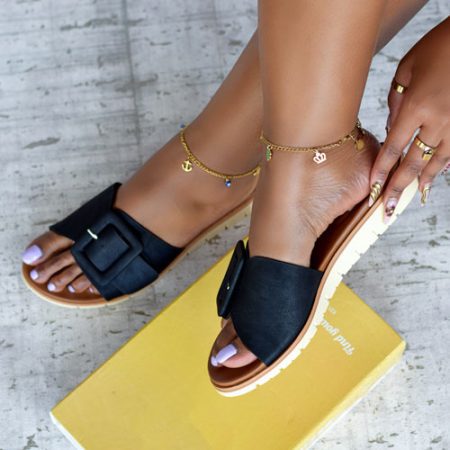 Saanvi Black Chunky Slip  Sandal