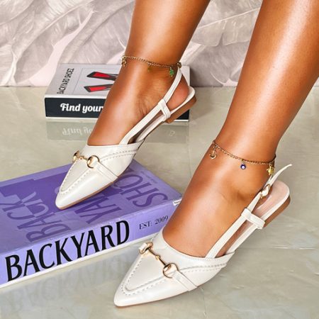 Thrud White Sling Flat Shoes